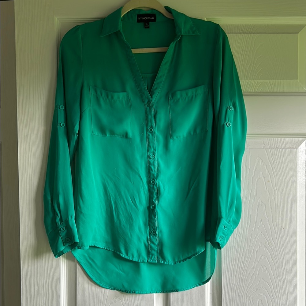 My Michelle Green Notched Collar Shirt